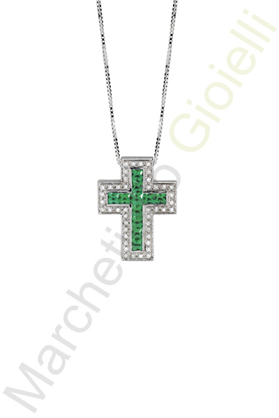 Croce Oro Bianco Diamanti Smeraldi Salvini Collezione I Segni Color