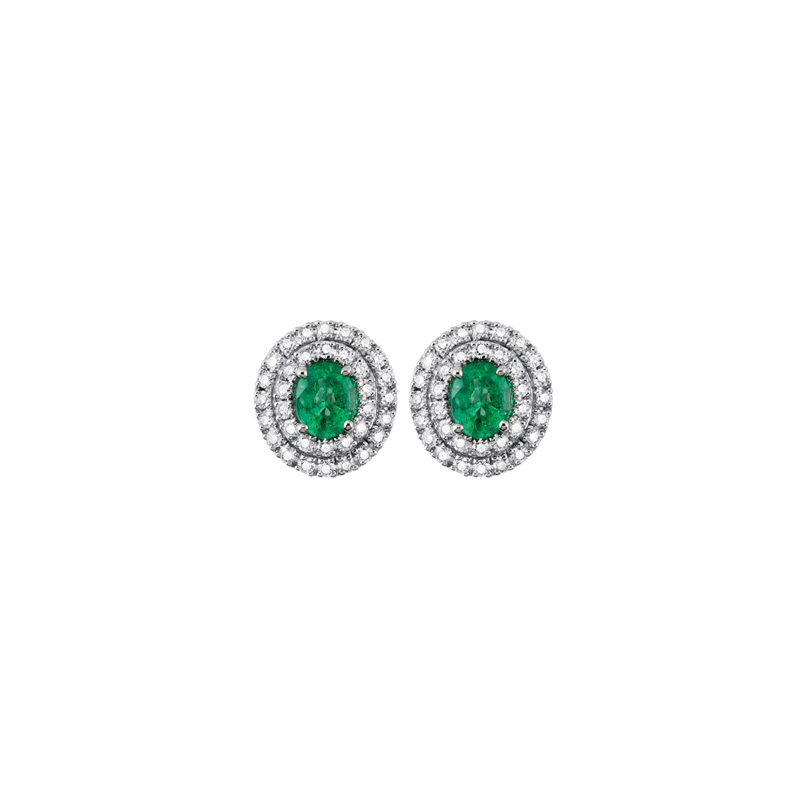 Orecchini Oro Bianco Diamanti Smeraldi Salvini Collezione Dora