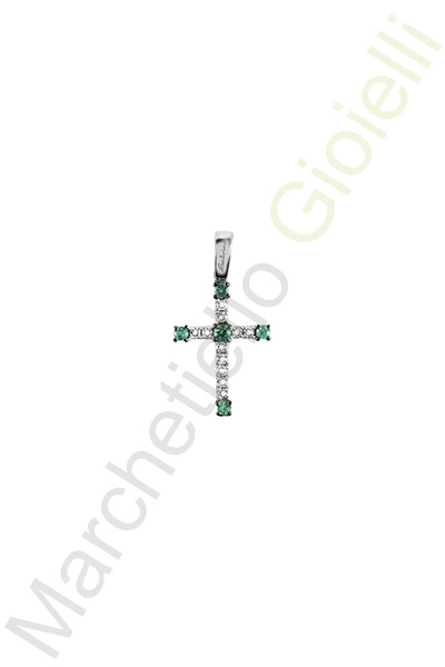 Croce Oro Bianco Diamanti Smeraldi Salvini Collezione Croci Fantasia