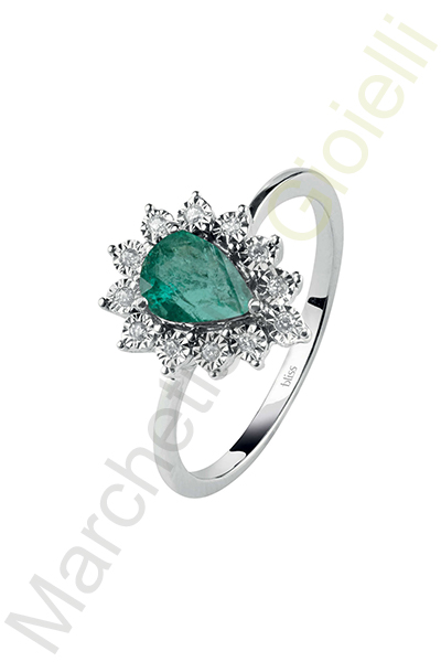 Anello Oro Bianco Diamanti Smeraldo Bliss Collezione Lafayette