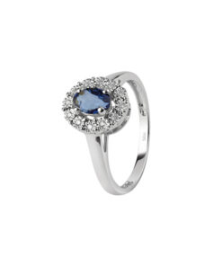 Anello Oro Bianco Diamanti Zaffiro Bliss Collezione Regal