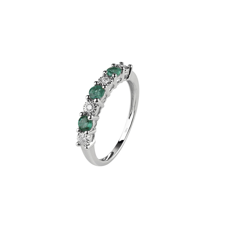 Anello Oro Bianco Diamanti Smeraldi Bliss Collezione Jasmine