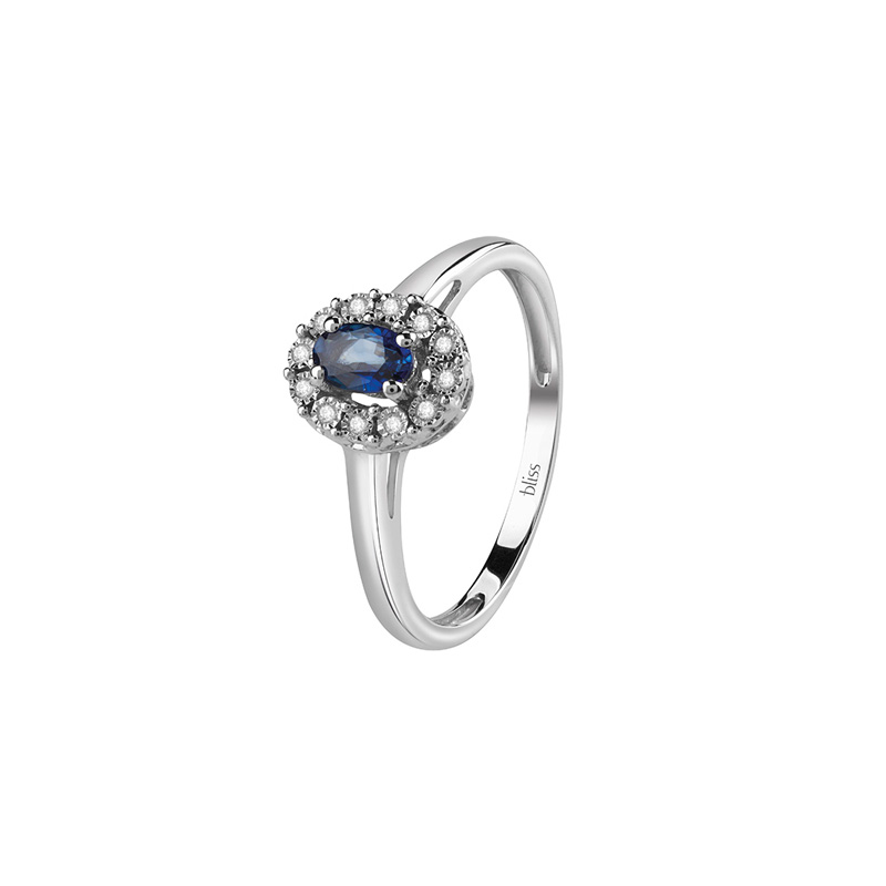 Anello Oro Bianco Diamanti Zaffiro Bliss Collezione Dream