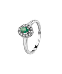 Anello Oro Bianco Diamanti Smeraldo Bliss Collezione Regal