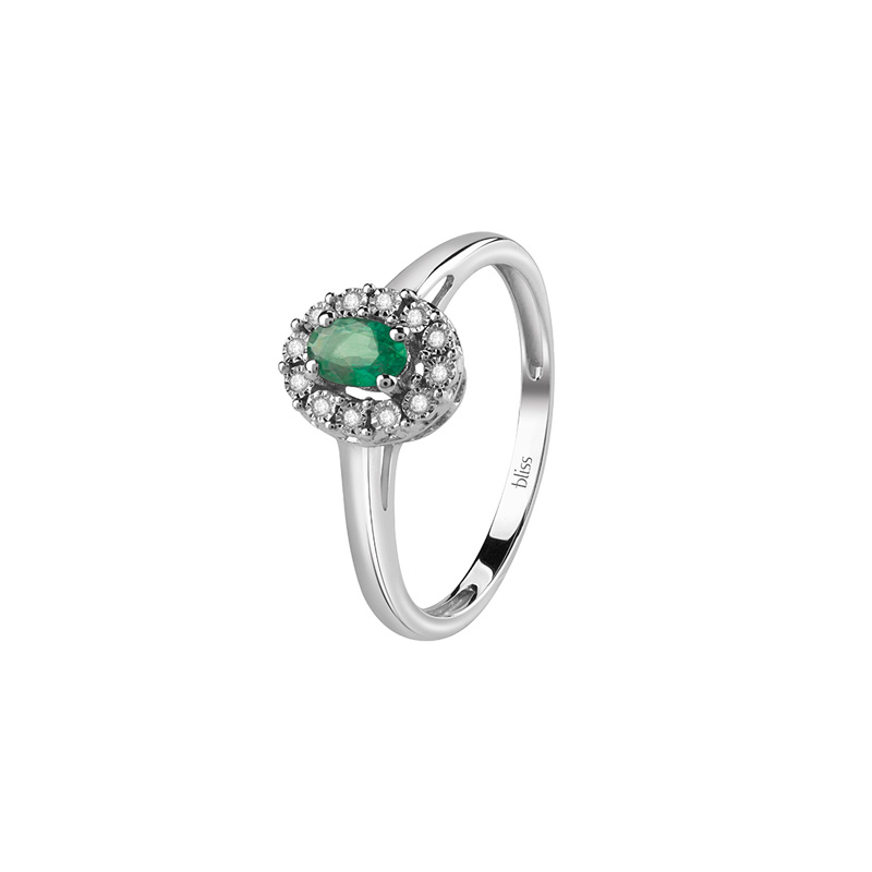 Anello Oro Bianco Diamanti Smeraldo Bliss Collezione Regal