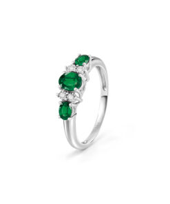 Anello Oro Bianco Diamanti Smeraldi Bliss Collezione Rugiada Colors