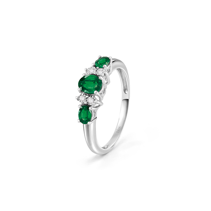 Anello Oro Bianco Diamanti Smeraldi Bliss Collezione Rugiada Colors