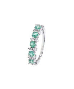 Anello Oro Bianco Diamanti Smeraldi Bliss Collezione Rugiada Colors