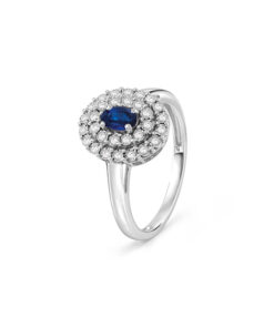 Anello Oro Bianco Diamanti Zaffiro Bliss Collezione Regal