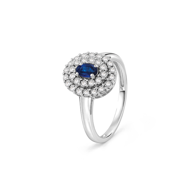 Anello Oro Bianco Diamanti Zaffiro Bliss Collezione Regal