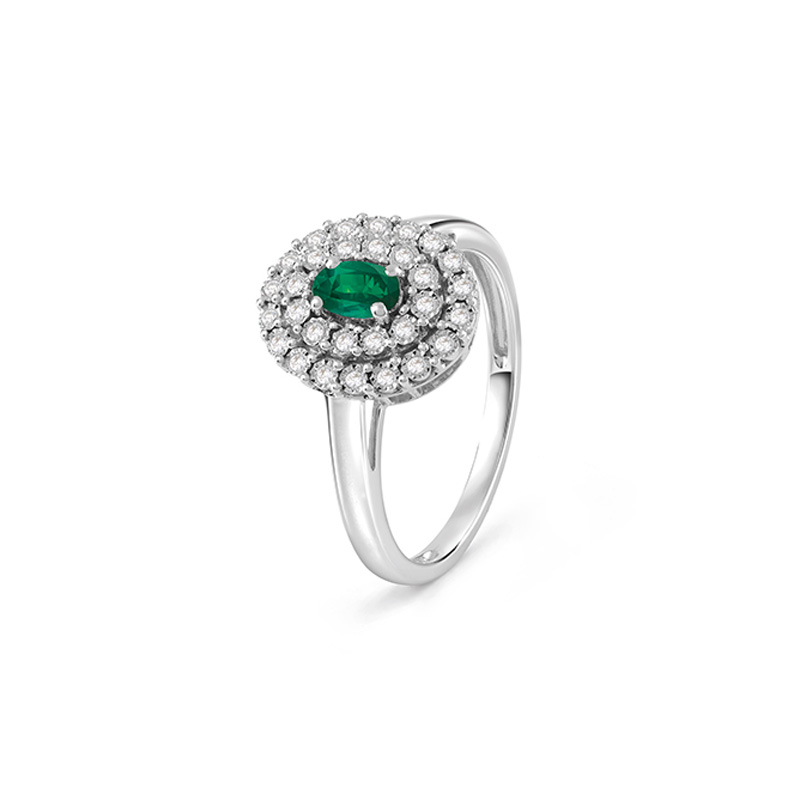 Anello Oro Bianco Diamanti Smeraldo Bliss Collezione Regal