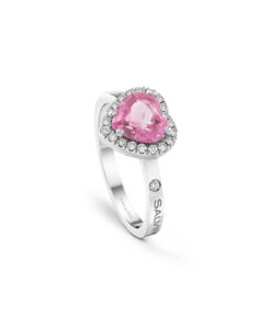 Anello Oro Bianco Diamanti Zaffiro Rosa Salvini Collezione Sorrento