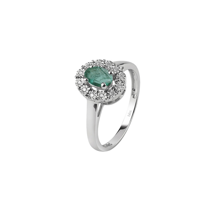 Anello Oro Bianco Diamanti Smeraldo Bliss Collezione Regal