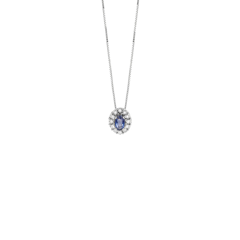 Collana Oro Bianco Diamanti Zaffiro Bliss Collezione Regal