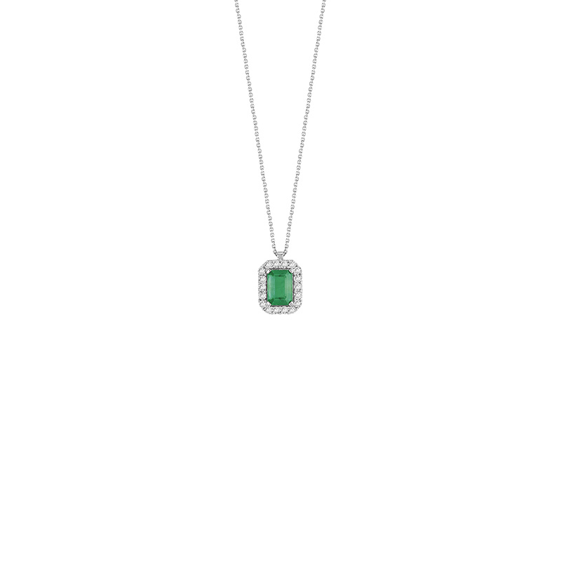 Collana Oro Bianco Diamanti Smeraldo Bliss Collezione Regal