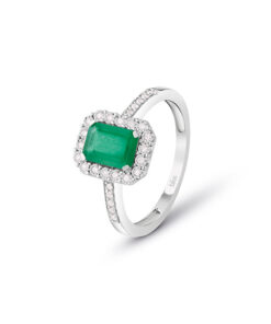 Anello Oro Bianco Diamanti Smeraldo Bliss Collezione Regal