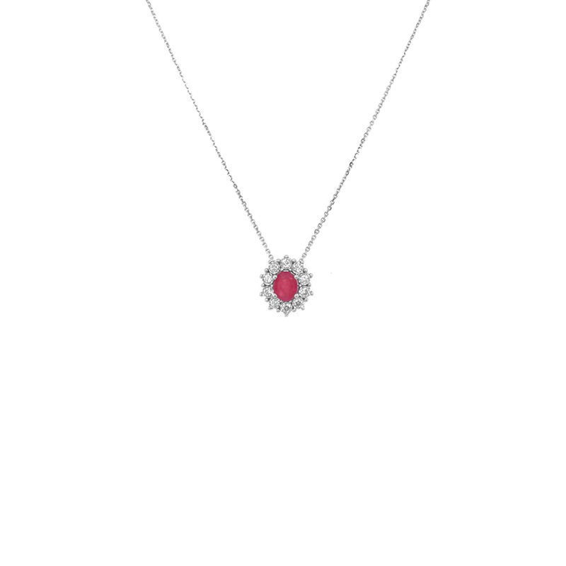Collana Oro Bianco Diamanti Rubino Bliss Collezione Charleston