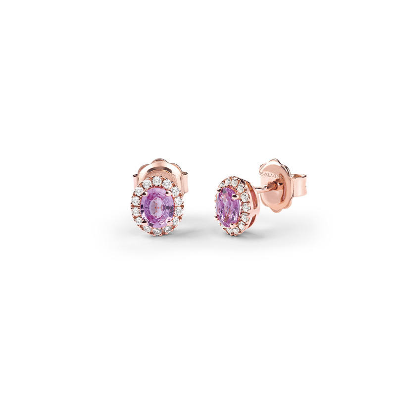 Orecchini Oro Bianco Diamanti Zaffiri Rosa Salvini Collezione Sorrento
