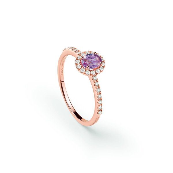 Anello Oro Rosa Diamanti Zaffiro Rosa Salvini Collezione Sorrento