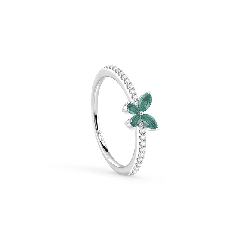 Anello Oro Bianco Diamanti Smeraldi Salvini Collezione Libera