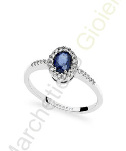 Anello Oro Bianco Diamanti Zaffiro Comete Gioielli Collezione Classic