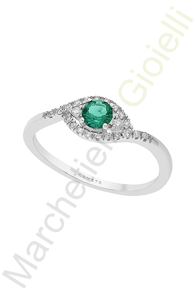 Anello Oro Bianco Diamanti Smeraldo Comete Gioielli Collezione Storia Di Luce