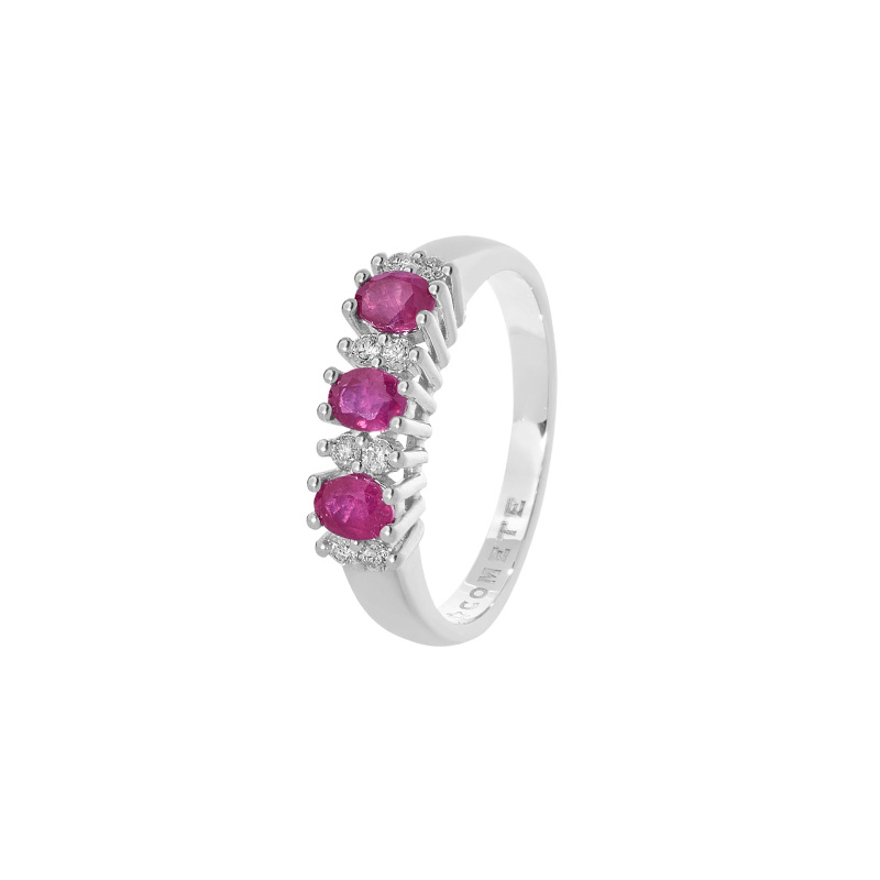 Anello Oro Bianco Diamanti Rubini Comete Gioielli Collezione Duchessa