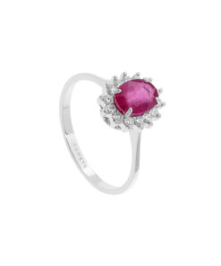 Anello Oro Bianco Diamanti Rubino Comete Gioielli Collezione Regina
