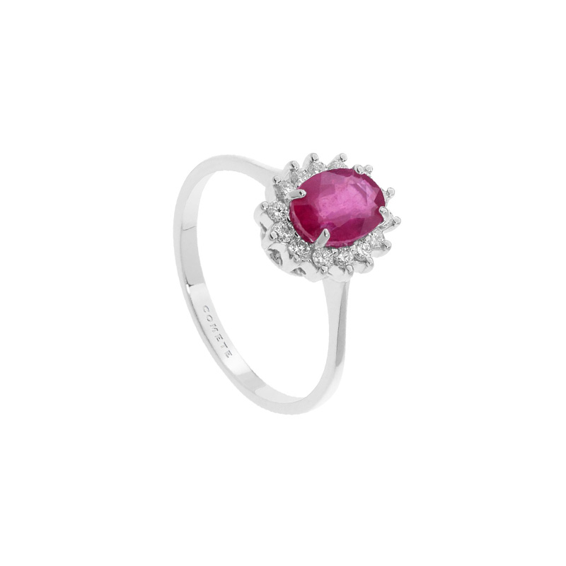 Anello Oro Bianco Diamanti Rubino Comete Gioielli Collezione Regina