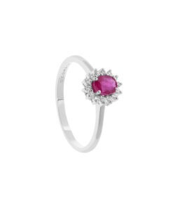 Anello Oro Bianco Diamanti Rubino Comete Gioielli Collezione Regina