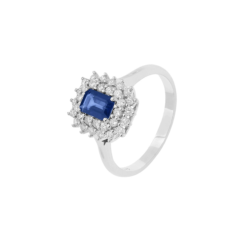 Anello Oro Bianco Diamanti Zaffiro Comete Gioielli Collezione Regina