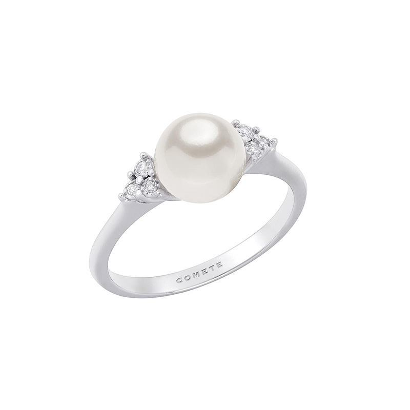 Anello Oro Bianco Perla Comete Gioielli Collezione Fantasia Di Perle