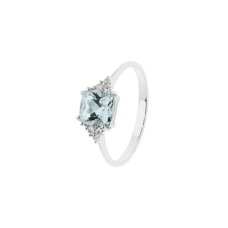 Anello Oro Bianco Diamanti Acquamarina Comete Gioielli Collezione Azzurra