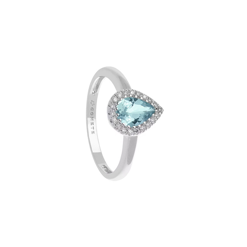 Anello Oro Bianco Diamanti Acquamarina Comete Gioielli Collezione Azzurra