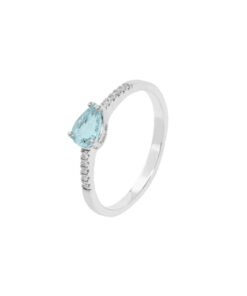 Anello Oro Bianco Diamanti Acquamarina Comete Gioielli Collezione Gocce Di Stella