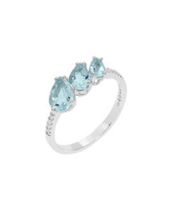 Anello Oro Bianco Diamanti Acquamarina Comete Gioielli Collezione Gocce Di Stella