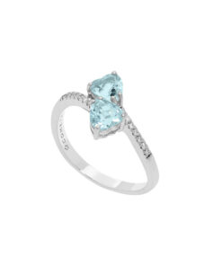 Anello Oro Bianco Diamanti Acquamarina Comete Gioielli Collezione Toi Et Moi