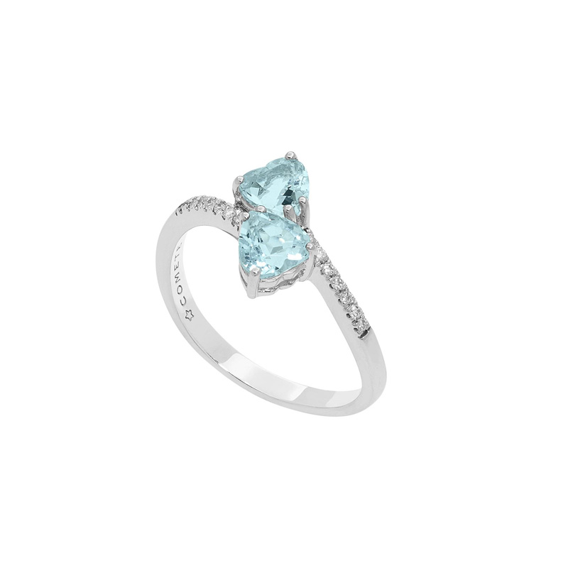 Anello Oro Bianco Diamanti Acquamarina Comete Gioielli Collezione Toi Et Moi