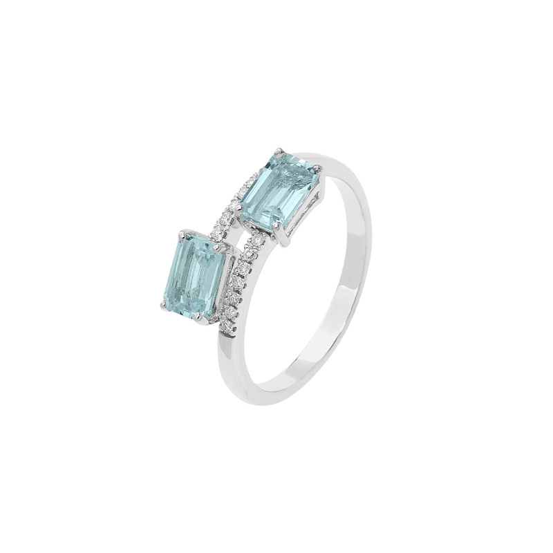 Anello Oro Bianco Diamanti Acquamarine Comete Gioielli Collezione Azzurra