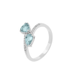Anello Oro Bianco Diamanti Acquamarina Comete Gioielli Collezione Toi Et Moi