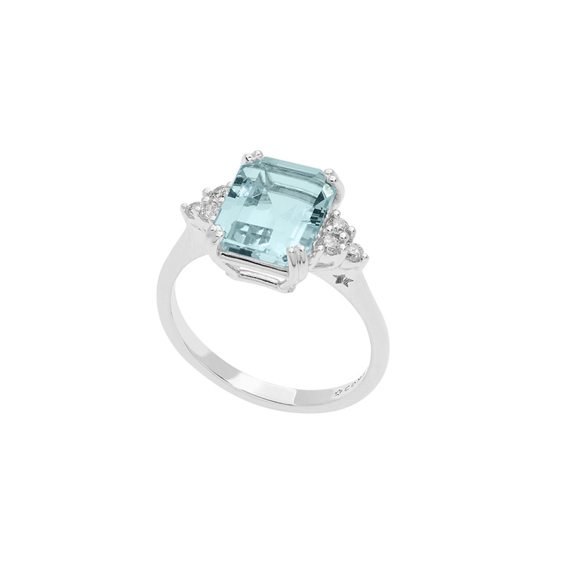 Anello Oro Bianco Diamanti Acquamarina Comete Gioielli Collezione Azzurra