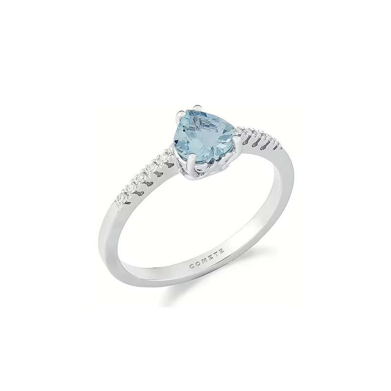 Anello Oro Bianco Diamanti Acquamarina Comete Gioielli Collezione Azzurra