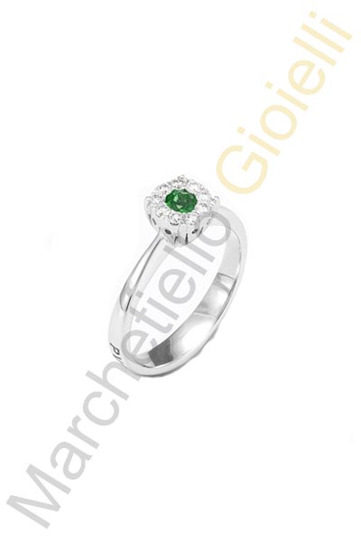 Anello Oro Bianco Diamanti Smeraldo Pontevecchio Collezione Artemide