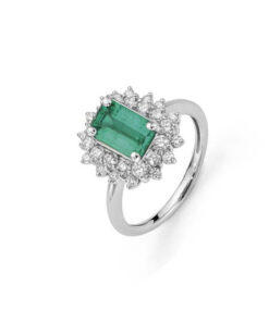 Anello Oro Bianco Diamanti Smeraldo Donna Oro Collezione Prisma