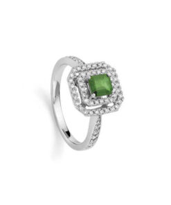 Anello Oro Bianco Diamanti Smeraldo Donna Oro Collezione Fascino