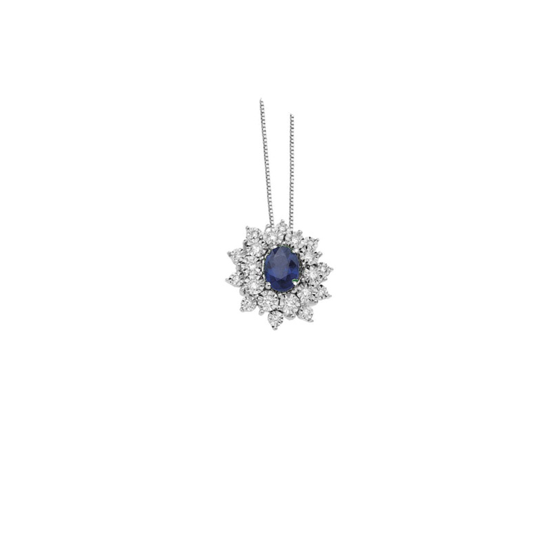 Collana Oro Bianco Diamanti Zaffiro Donna Oro Collezione Vanto