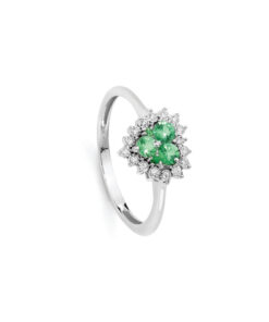 Anello Oro Bianco Diamanti Smeraldi Luce Collezione Armonie