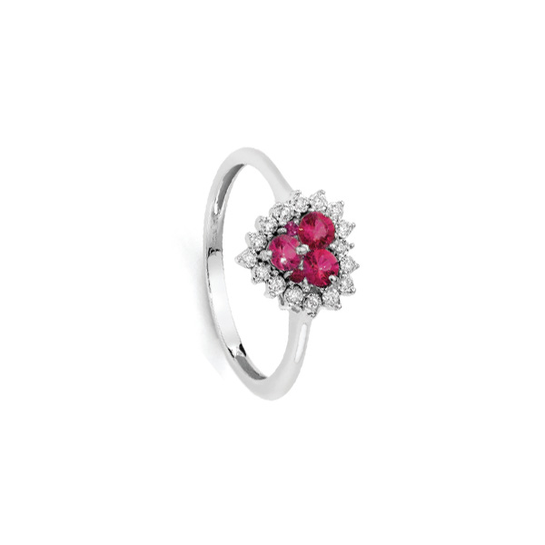 Anello Oro Bianco Diamanti Rubini Luce Collezione Armonie