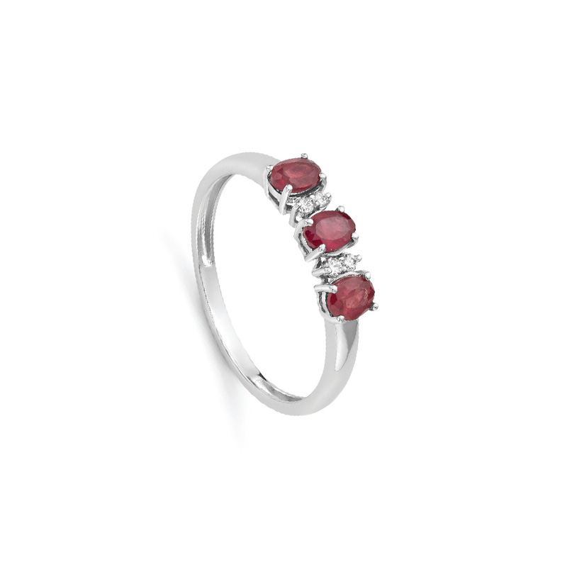Anello Oro Bianco Diamanti Rubini Luce Collezione Iride