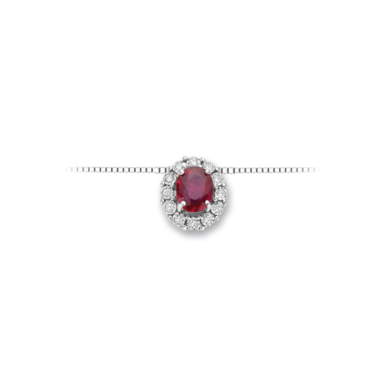 Collana Oro Bianco Diamanti Rubino Luce Collezione Iride